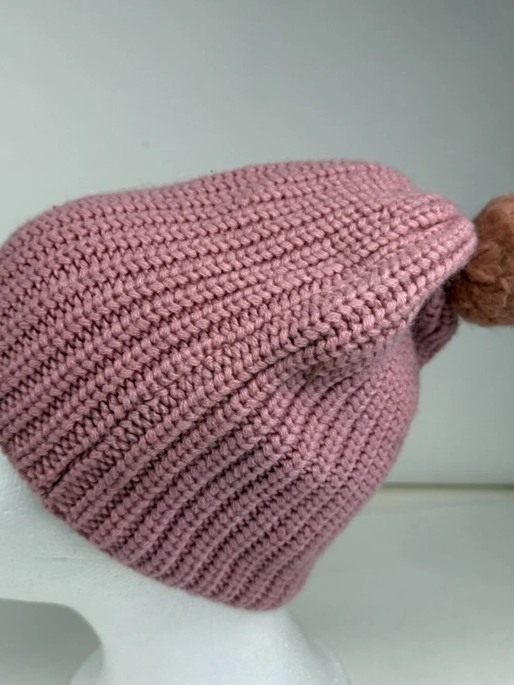 Beautees Knitworks Pink Ribbed Knit Beanie Hat Faux Fur Pom Pom Youth Girls OS